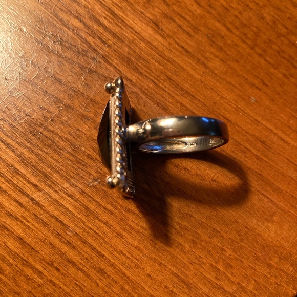 Black Onyx and 925 Silver Raised cut stone with a silver twisted rope detail Sz7 - Picture 2 of 7